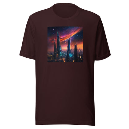 Futuristic Cityscape Men's Graphic Tee Oxblood Black