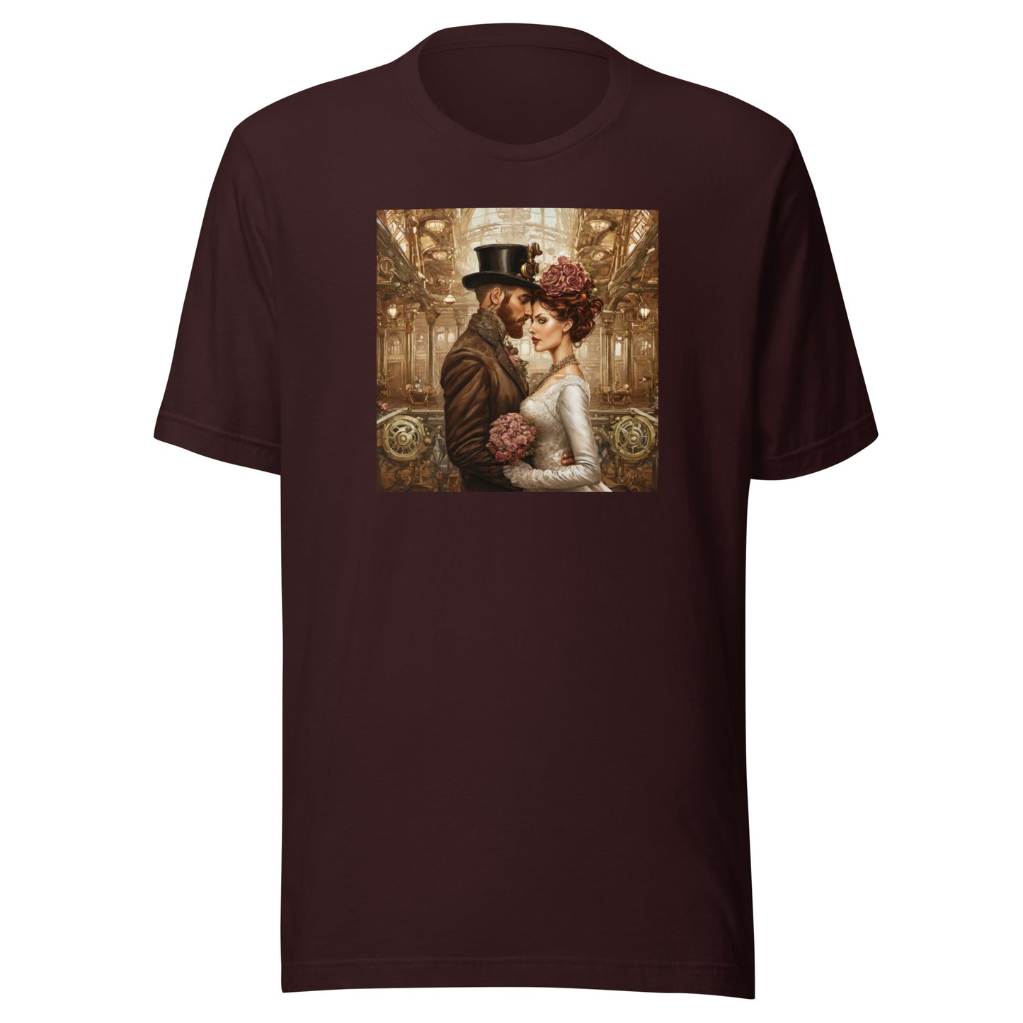 Gears & Lace Steampunk Wedding Men's T-Shirt Oxblood Black