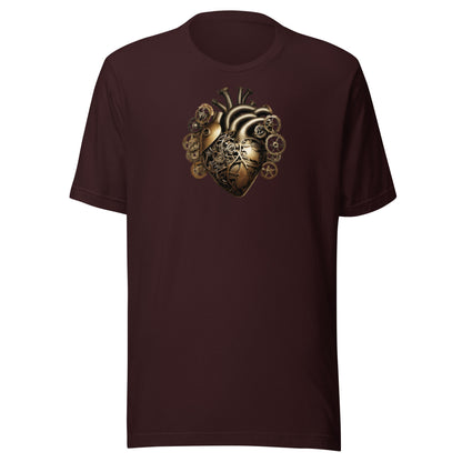 Gear and Valve Heart Men's Steampunk T-Shirt Oxblood Black