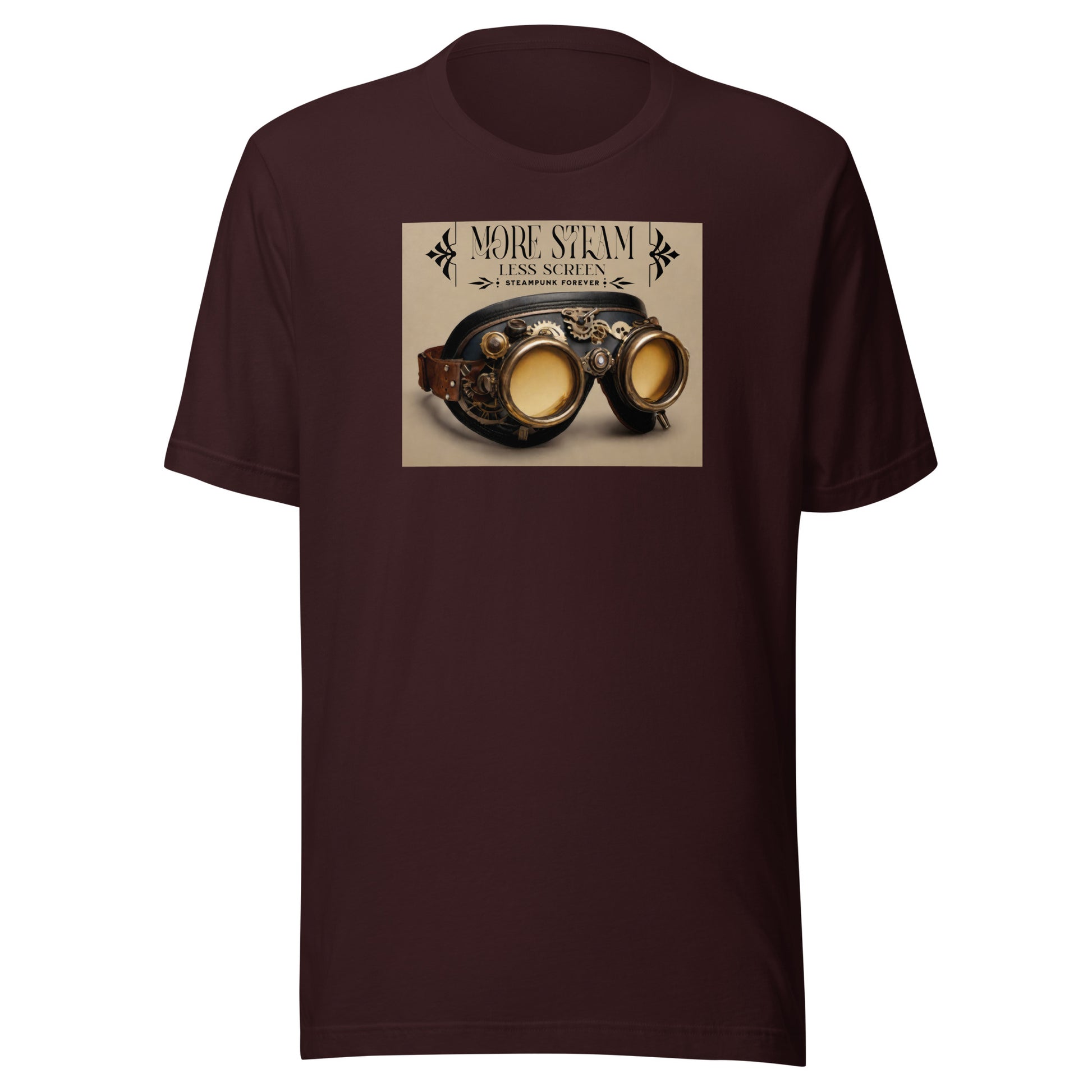 More Steam Less Screen Men's Steampunk T-Shirt Oxblood Black