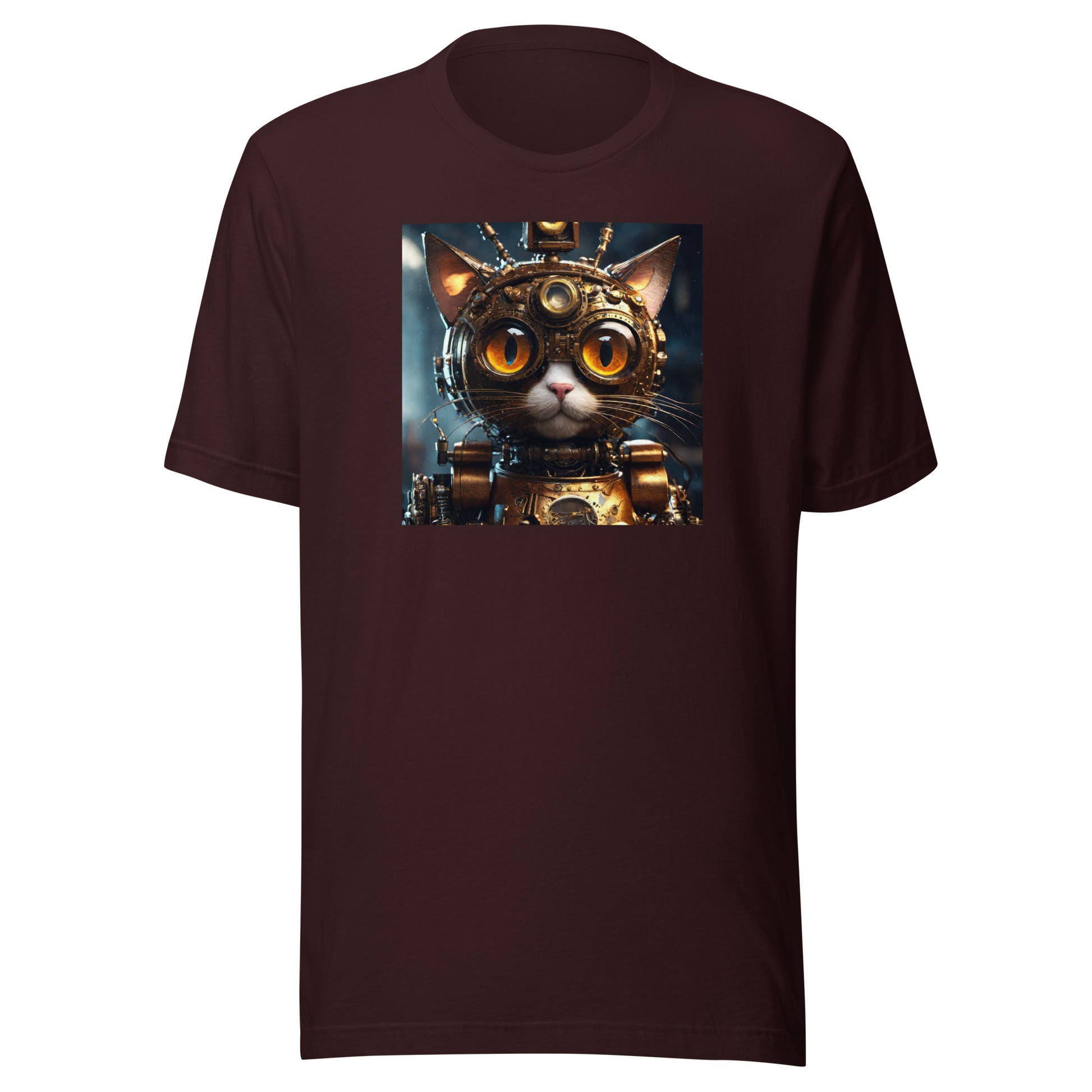 Retro-Futuristic Feline Men's Graphic Tee Oxblood Black