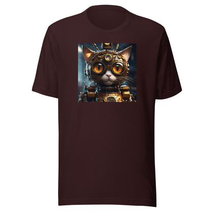 Retro-Futuristic Feline Men's Graphic Tee Oxblood Black