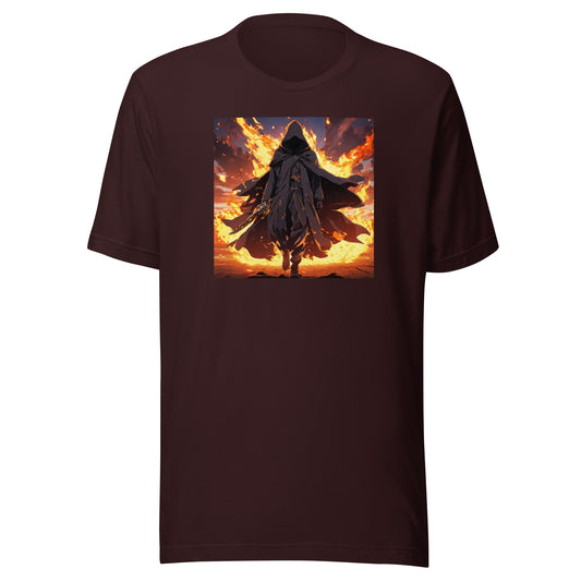 Fiery Faceless Warrior Men's Anime Graphic Tee Oxblood Black