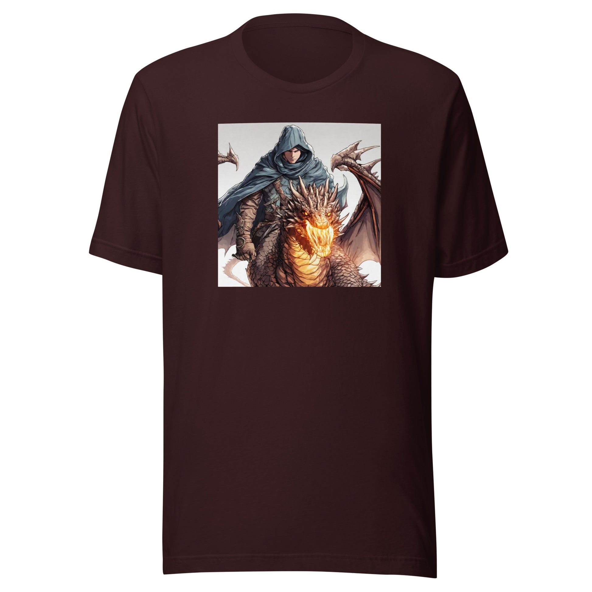 Hooded Knight, Fiery Dragon Men's Anime T-Shirt Oxblood Black