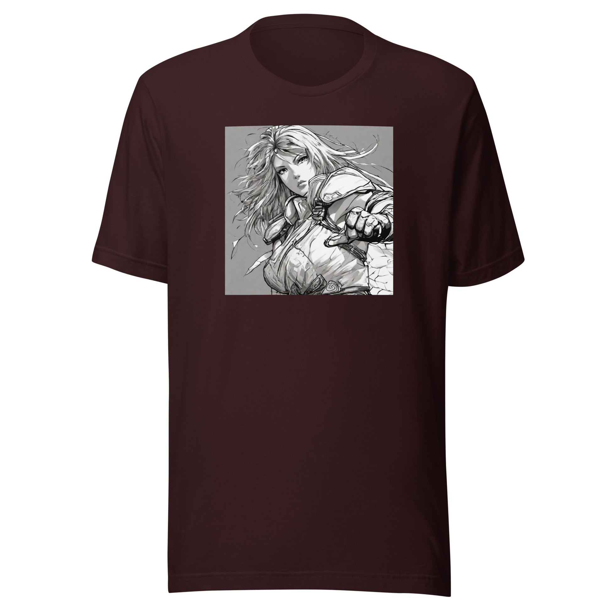 Fearless Swordmaiden Men's Anime T-Shirt Oxblood Black