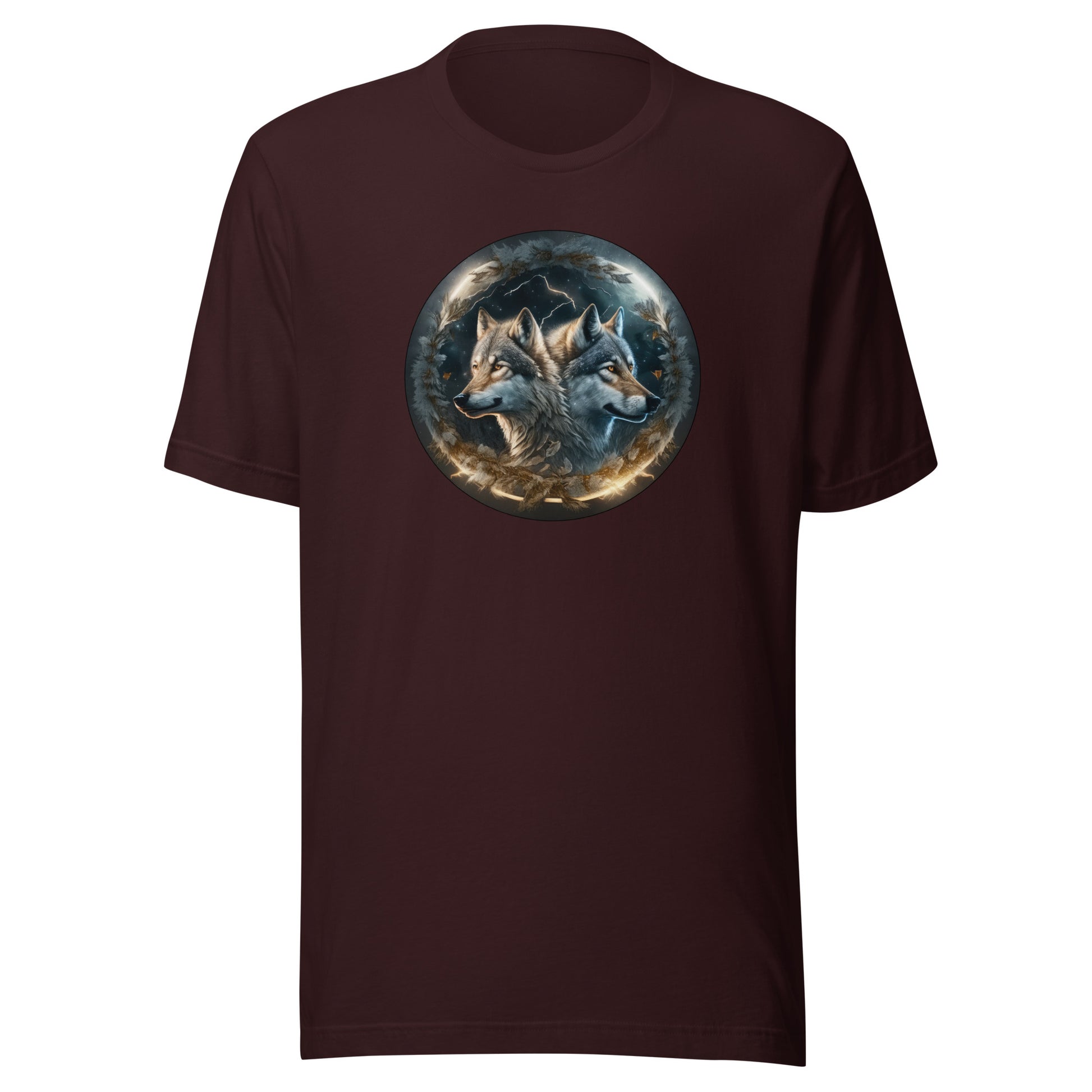 Twin Spirit Wolves Men's Graphic Men's Tee Oxblood Black