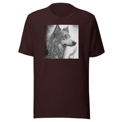 Serene Wolf Men's Graphic Tee Oxblood Black