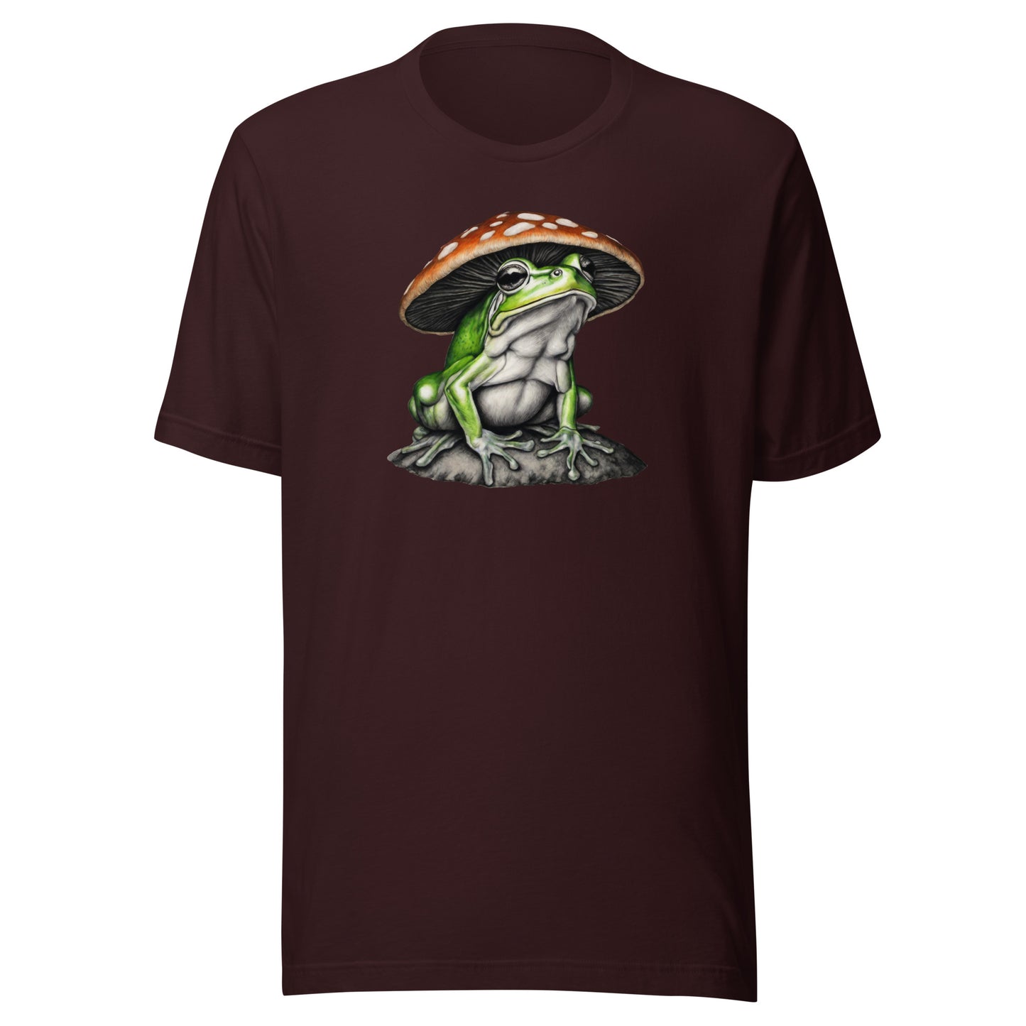 Frog in Shroom Cap Men's Graphic Tee Oxblood Black