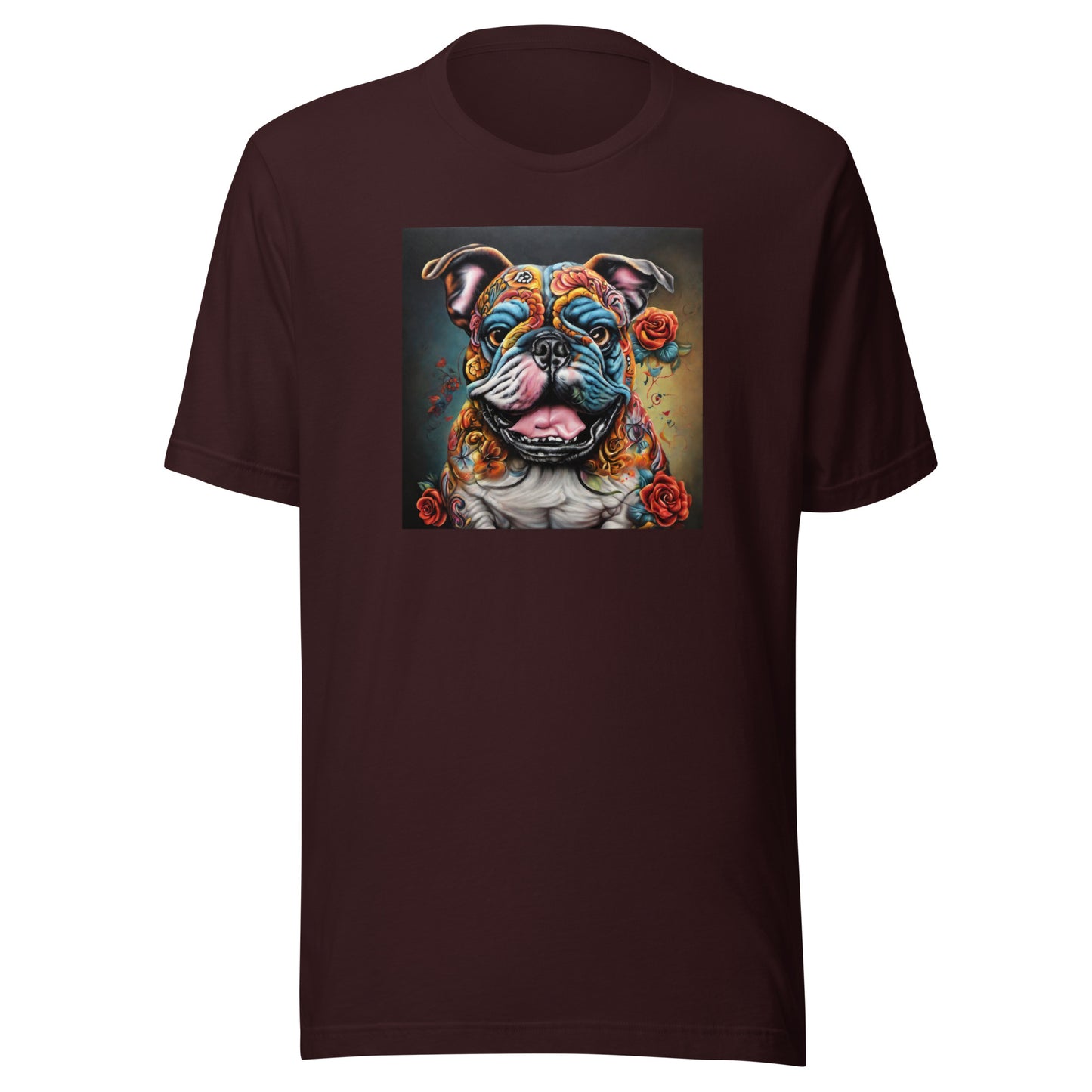 Day of the Dead Bulldog Men's Dog Lover Tee Oxblood Black