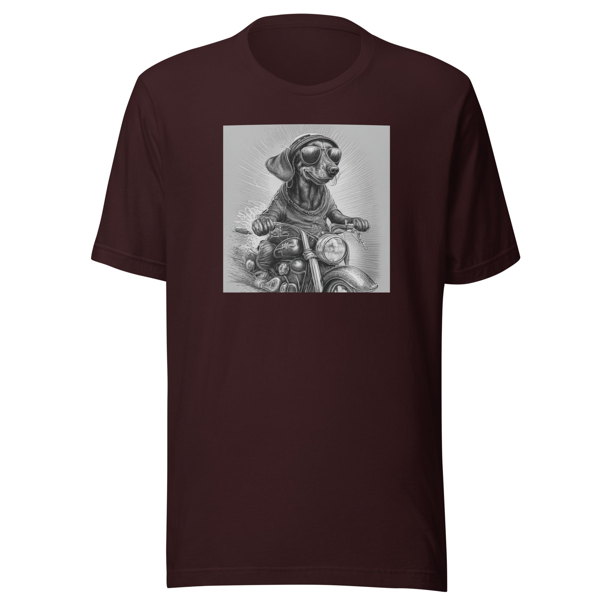 Happy Dachshund Biker Men's Graphic Tee Oxblood Black