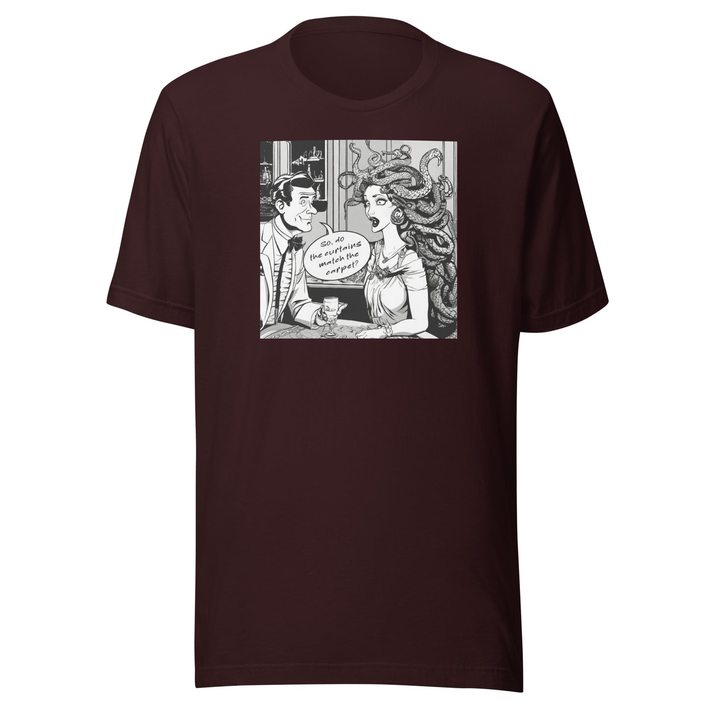 Medusa's Date Gone Wrong Men's Funny T-Shirt Oxblood Black