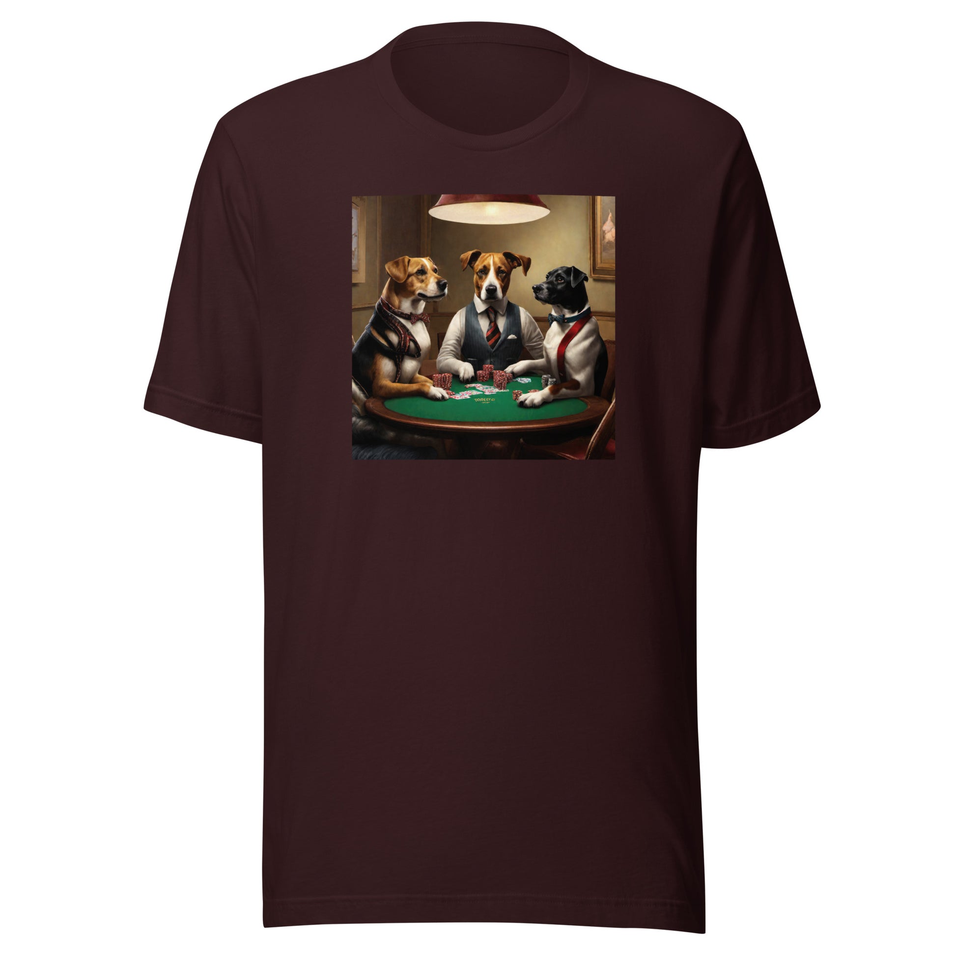 Poker Playing Pooches Men's Funny T-Shirt Oxblood Black