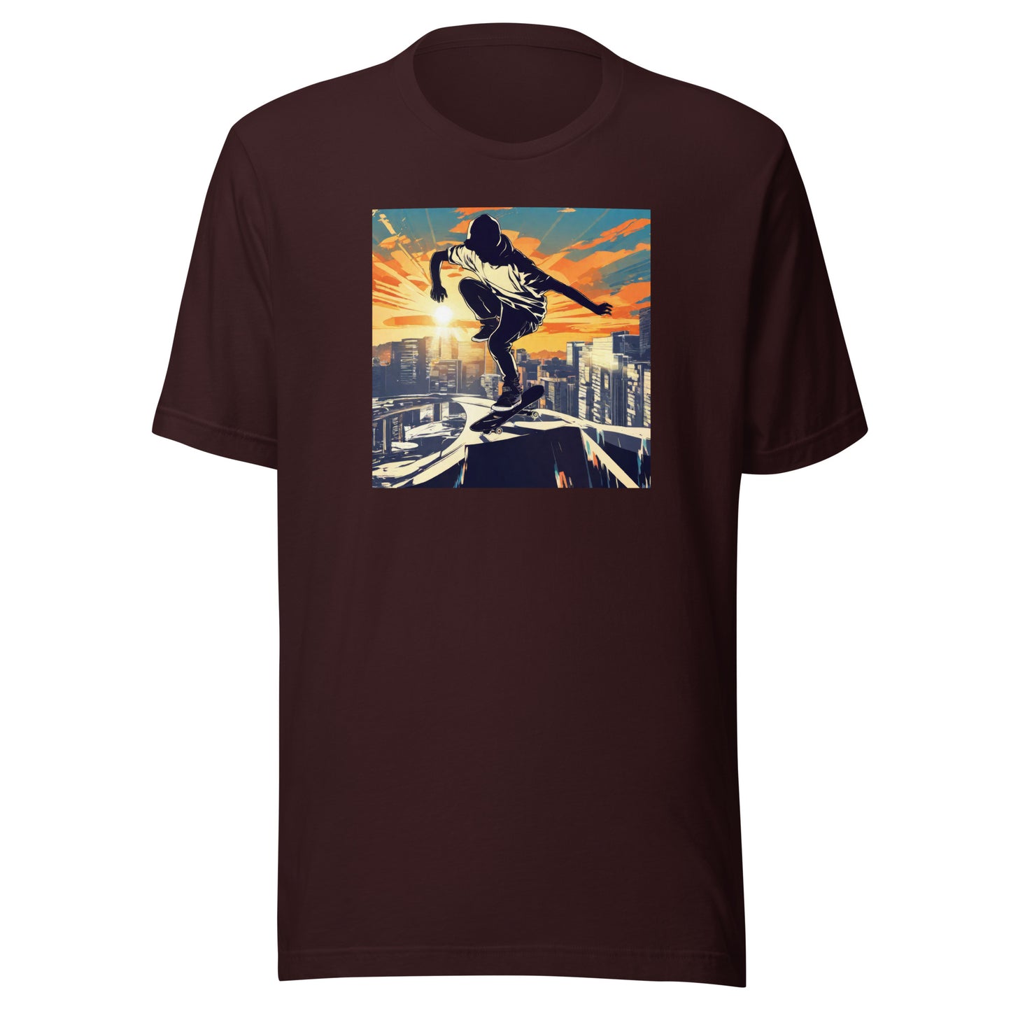 Skateboarding in the City Men's Graphic Tee Oxblood Black