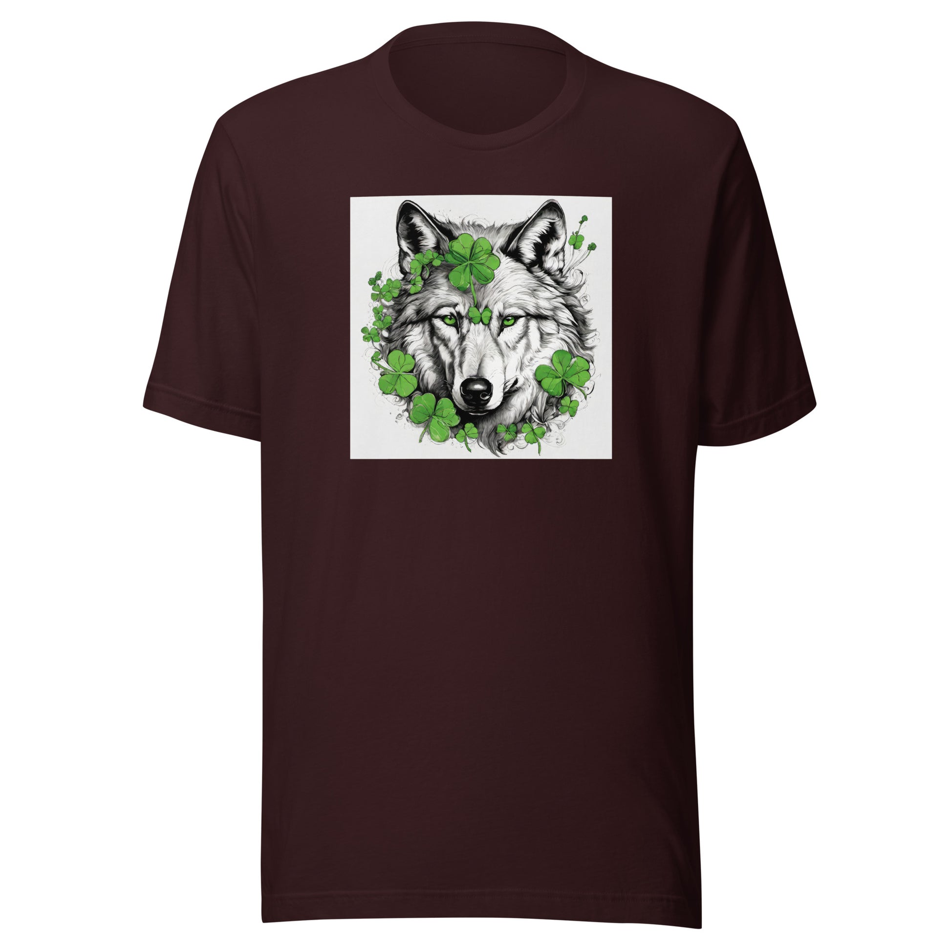 Wolf & Shamrock Lucky St Patrick's Day Men's T-Shirt Oxblood Black