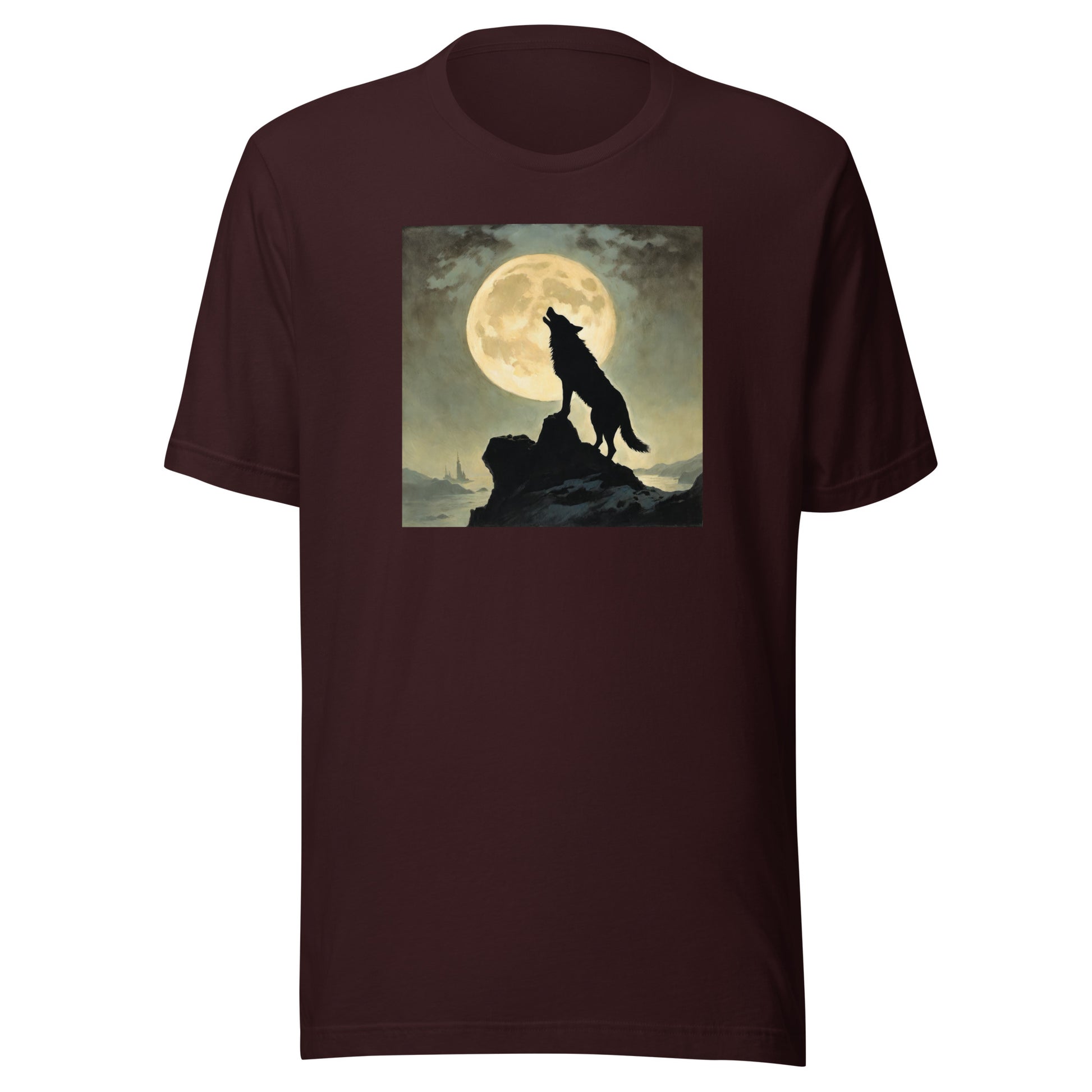 Wolf Howling at Moon Halloween Men's T-Shirt Oxblood Black