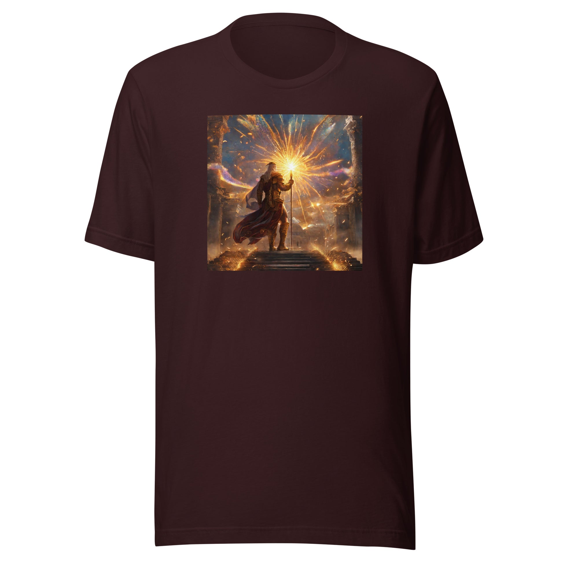 Zeus Creating Fireworks Men's 4th of July T-Shirt Oxblood Black