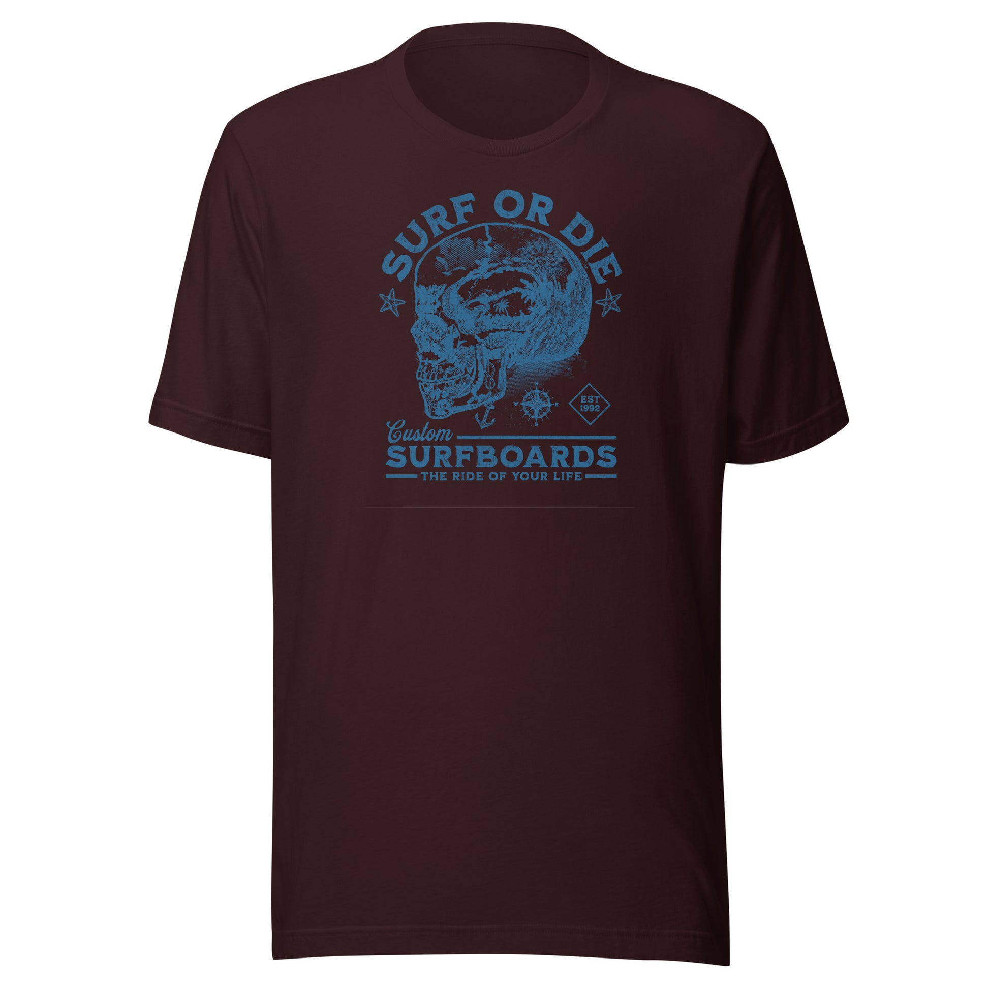 Surf or Die Surfboards Summer T-Shirt for Men Oxblood Black