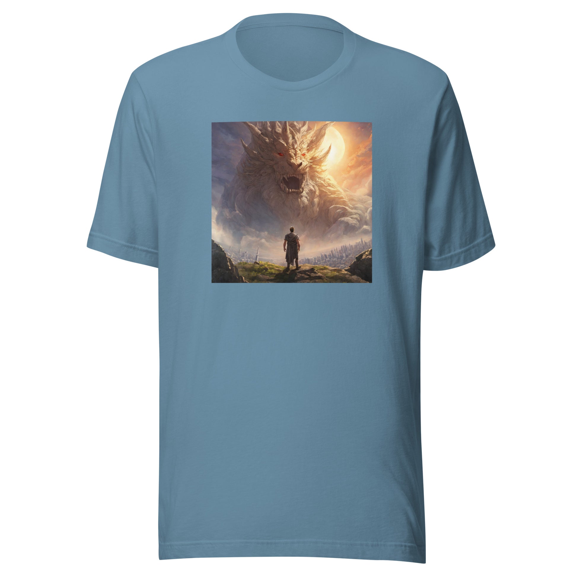 Small Warrior Facing a Giant Beast Men's T-Shirt Steel Blue