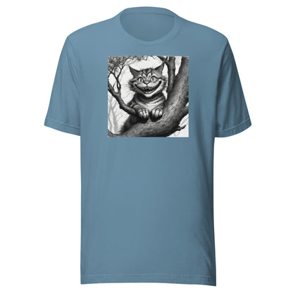 Cheshire Cat in a Tree Men's Alice in Wonderland T-Shirt Steel Blue