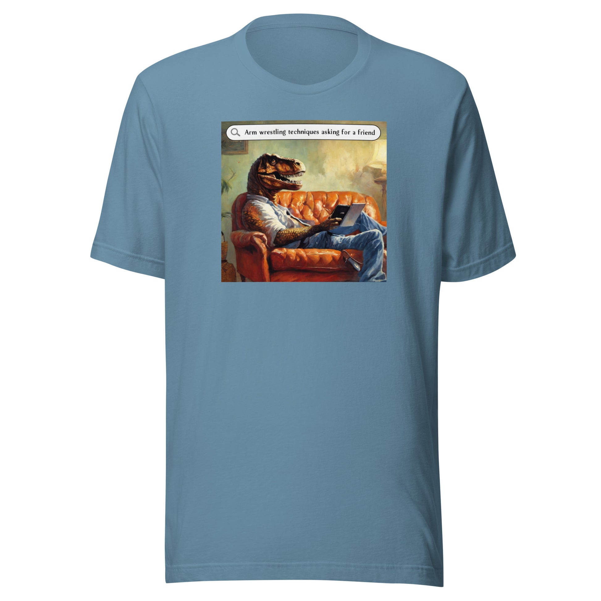 T-Rex Arm Wresting Technique Men's Funny T-Shirt Steel Blue