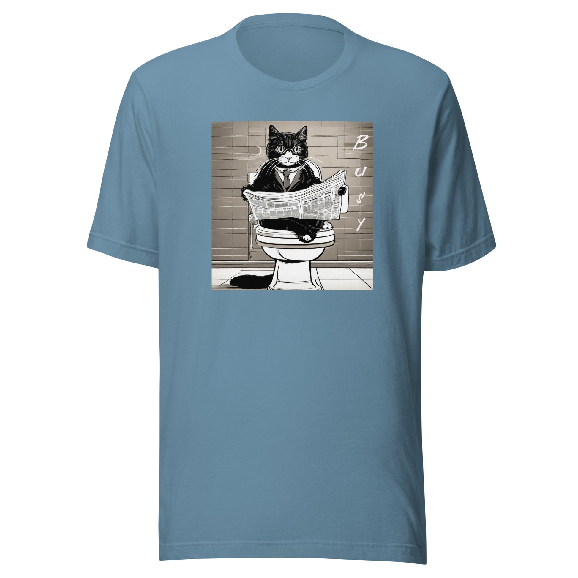 Busy Cat Men's Funny T-Shirt Steel Blue