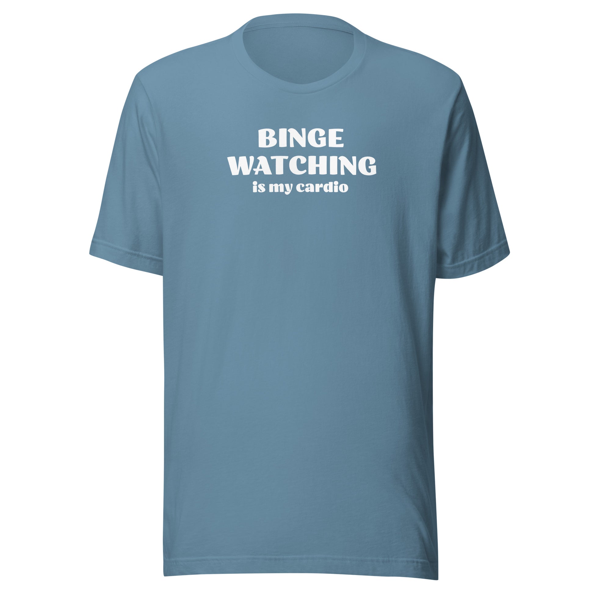 Binge Watching is my Cardio Men's Funny Text T-Shirt Steel Blue