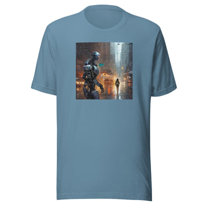 Cyborg in the City Men's Sci-Fi T-Shirt Steel Blue