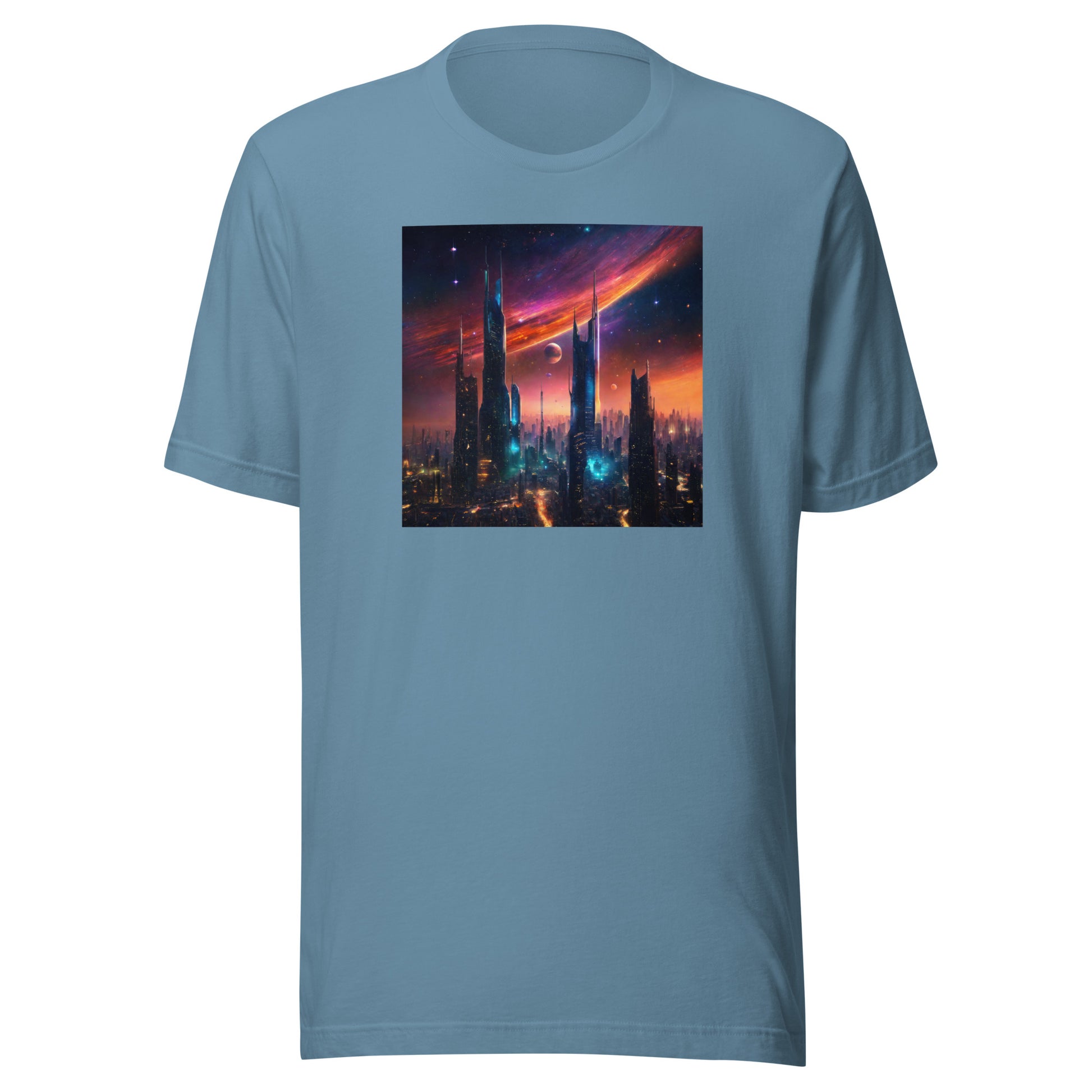 Futuristic Cityscape Men's Graphic Tee Steel Blue