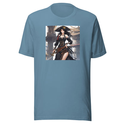 Anime Pirate Queen Men's Graphic Tee Steel Blue