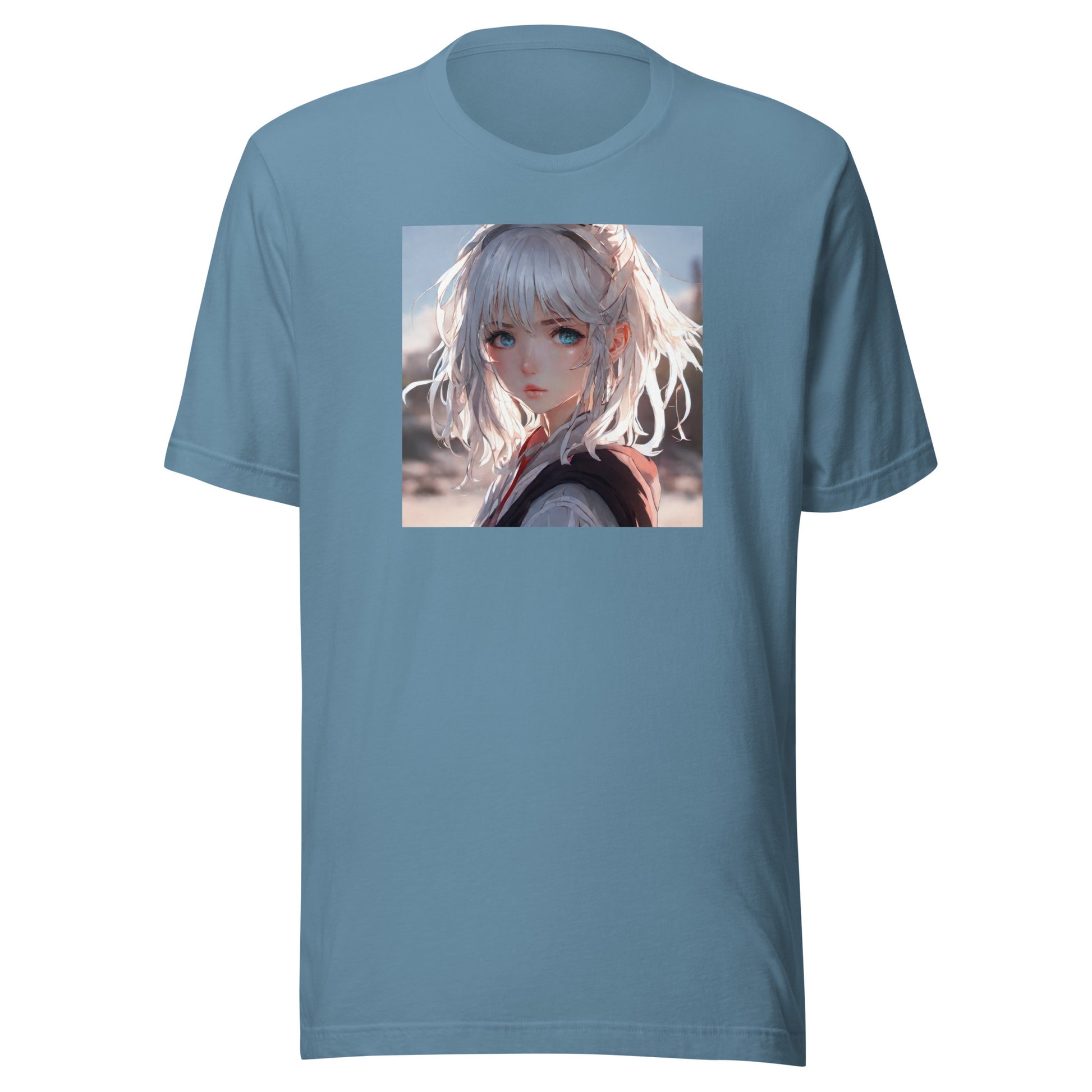 Sun-kissed Gaze Men's Anime Girl T-Shirt Steel Blue