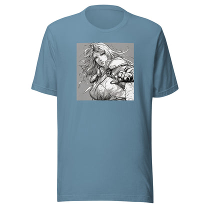 Fearless Swordmaiden Men's Anime T-Shirt Steel Blue