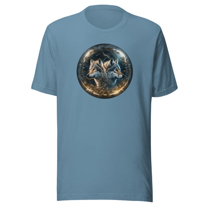 Twin Spirit Wolves Men's Graphic Men's Tee Steel Blue