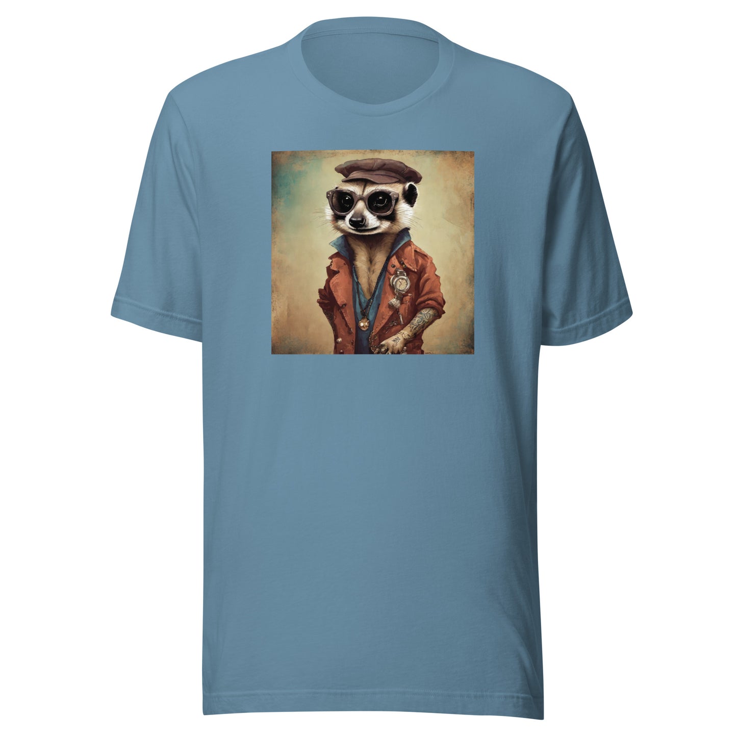 Hipster Ferret with Tattoos Men's Funny T-Shirt Steel Blue