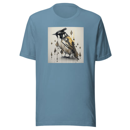 Geometric Chickadee Bird Men's Graphic Tee Steel Blue