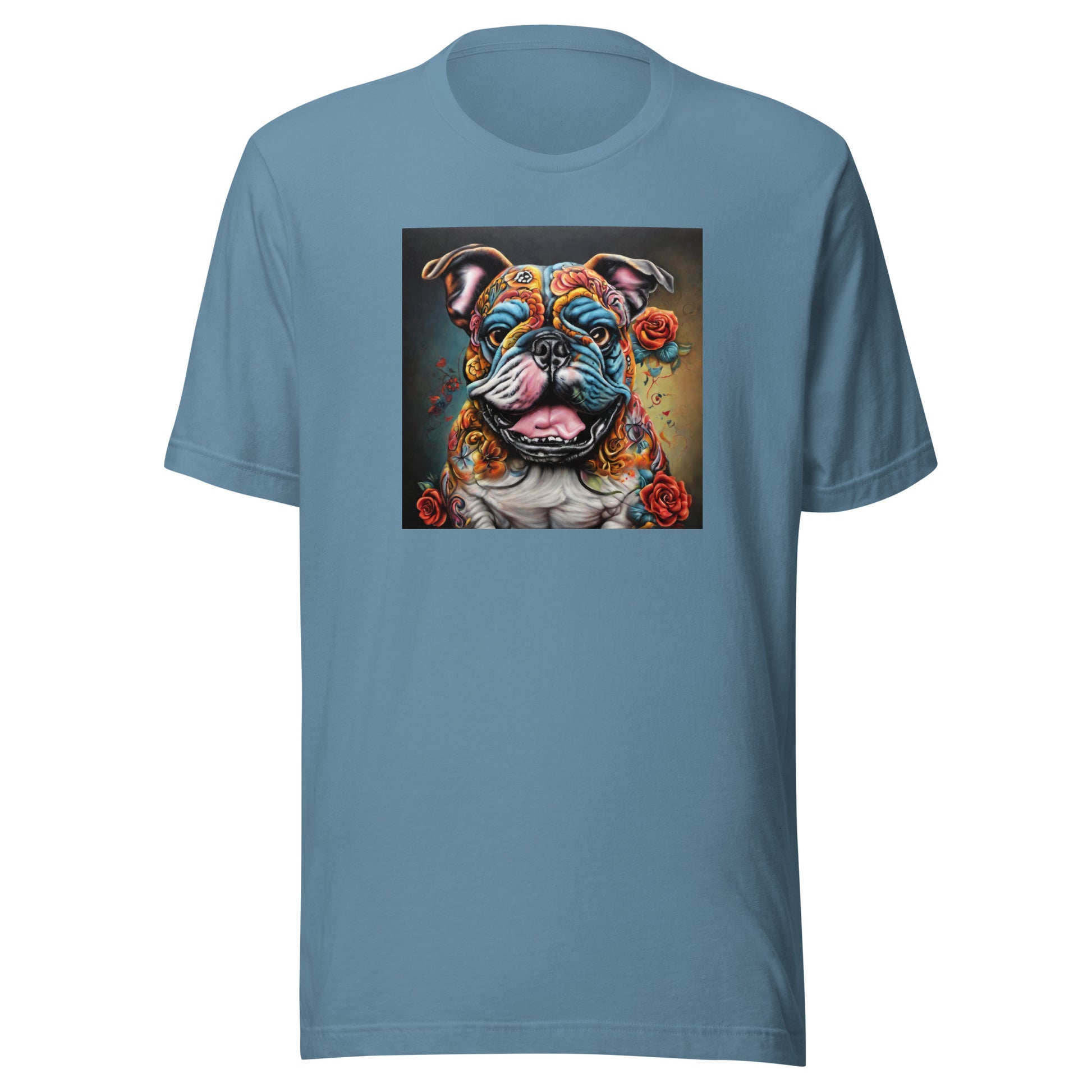 Day of the Dead Bulldog Men's Dog Lover Tee Steel Blue