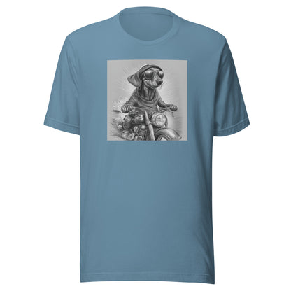 Happy Dachshund Biker Men's Graphic Tee Steel Blue