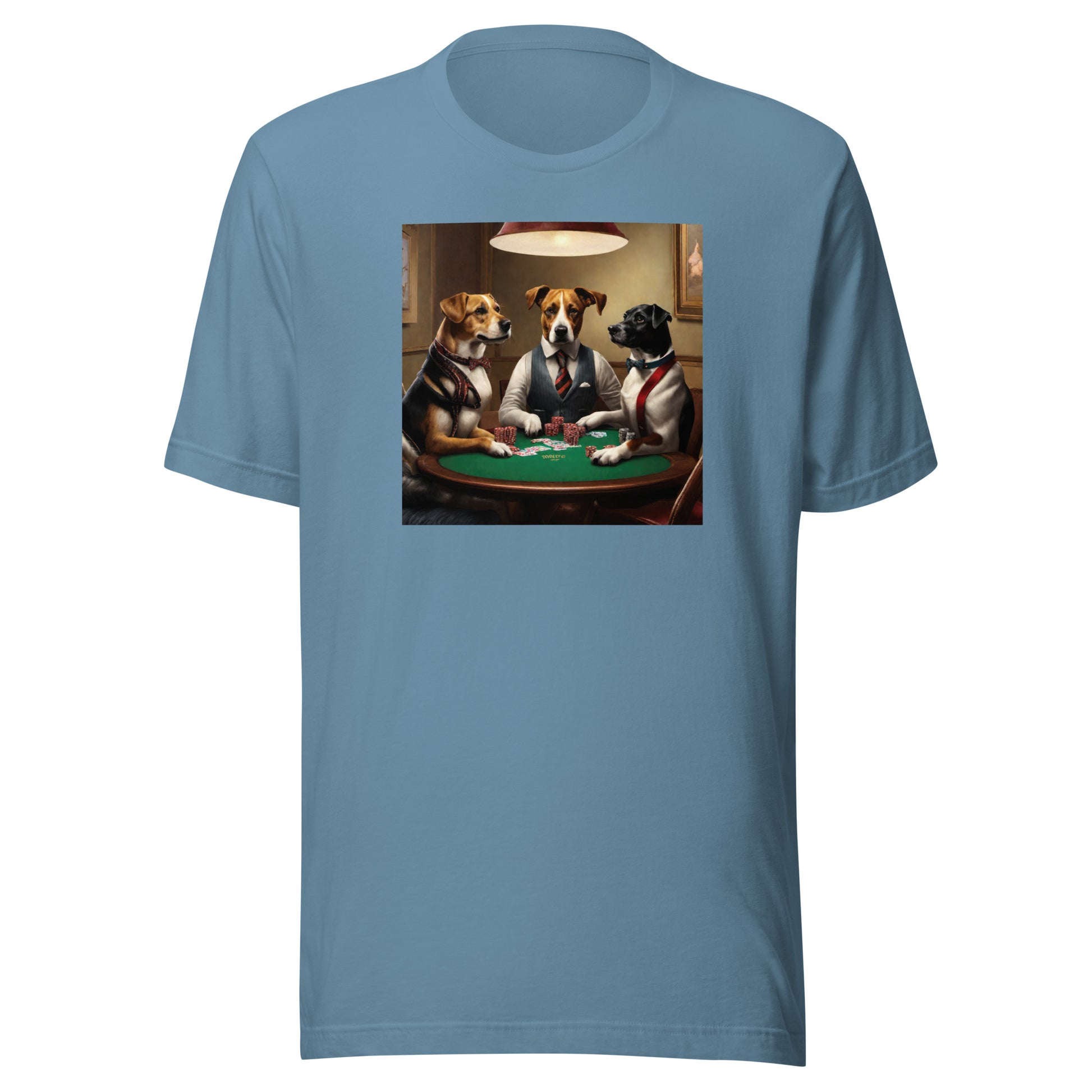 Poker Playing Pooches Men's Funny T-Shirt Steel Blue