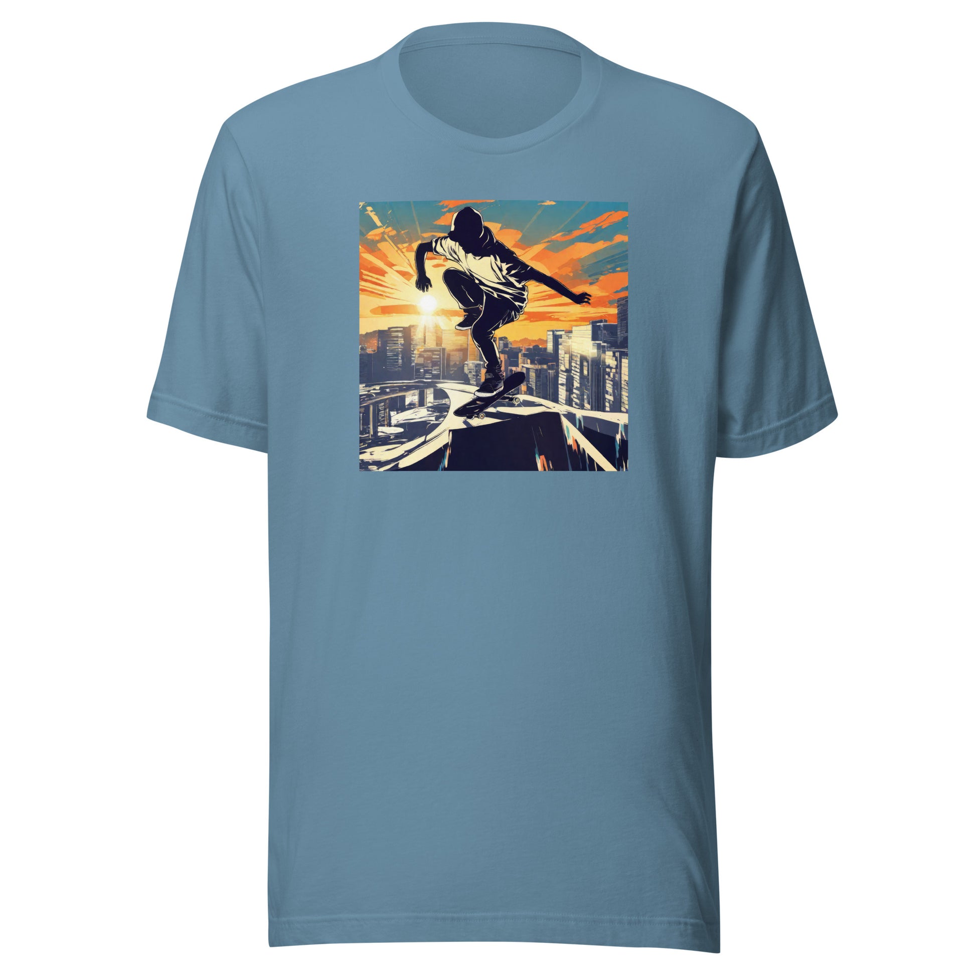 Skateboarding in the City Men's Graphic Tee Steel Blue