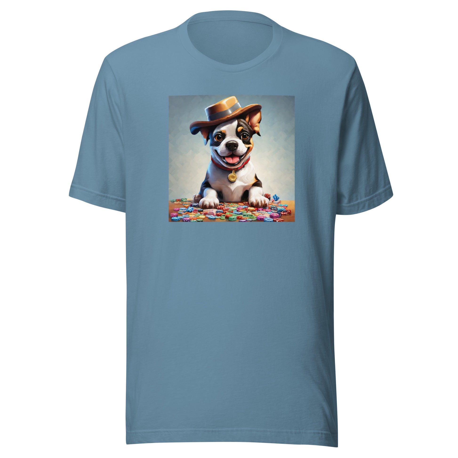 Lucky Dog Poker Night Men's T-Shirt Steel Blue