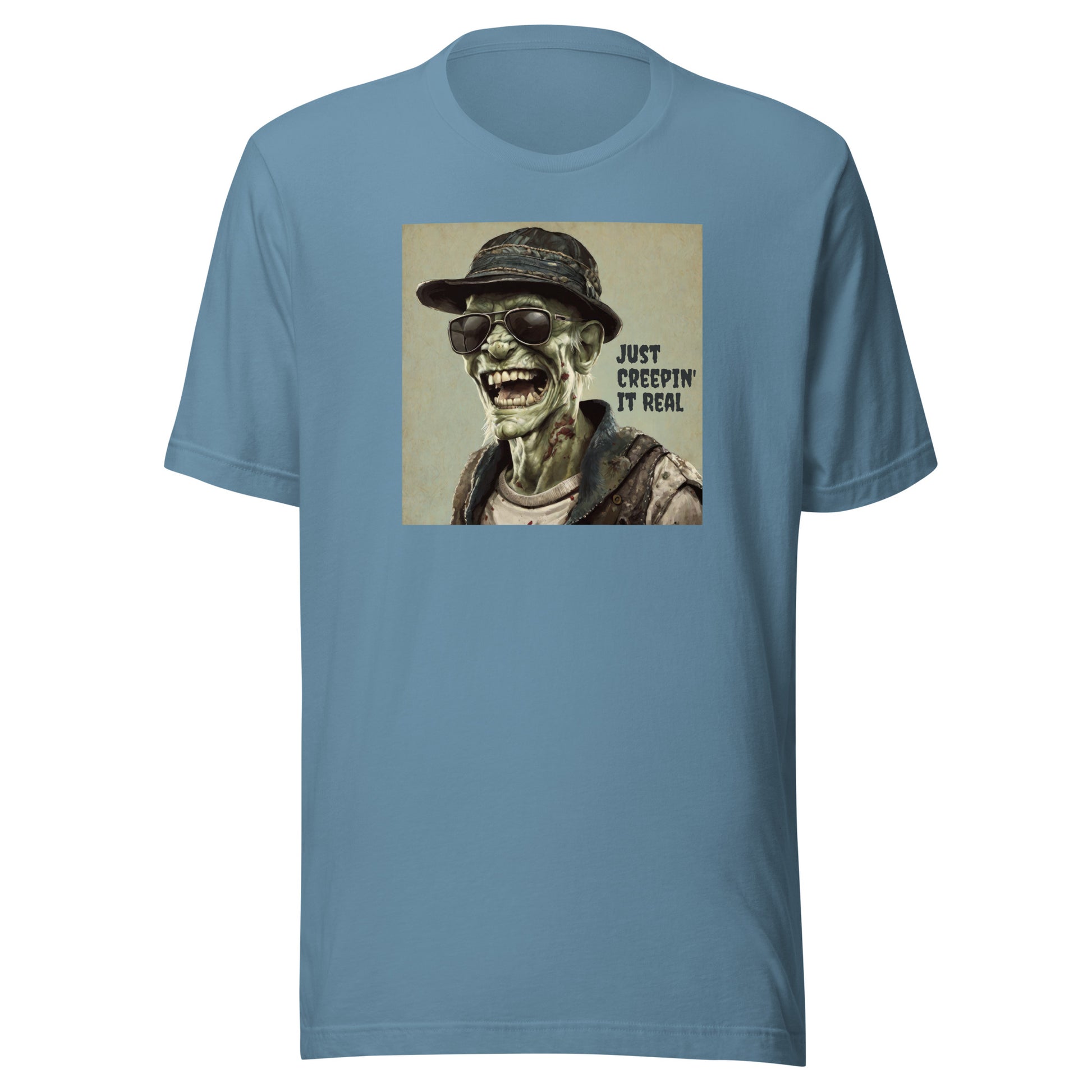 Just Creepin' It Real Men's Zombie T-Shirt for Halloween Steel Blue