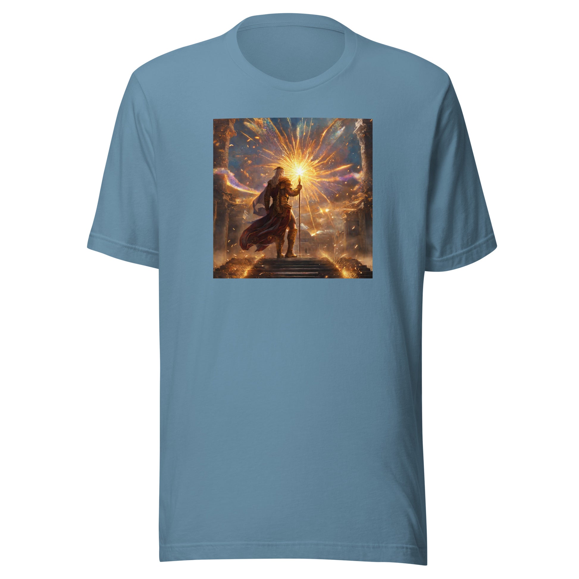 Zeus Creating Fireworks Men's 4th of July T-Shirt Steel Blue