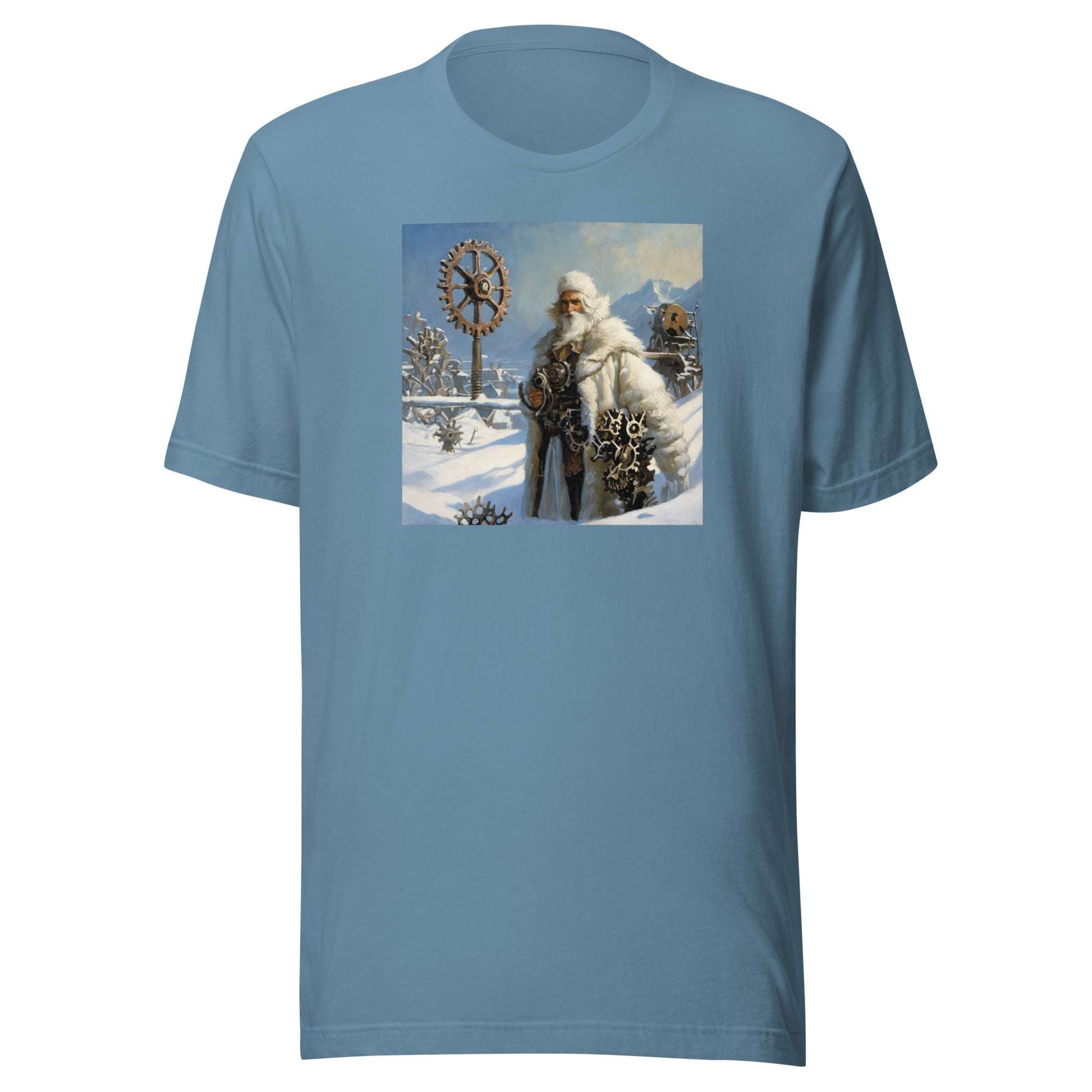 Frosty St Nick Santa Winter Christmas T-Shirt for Men Steel Blue