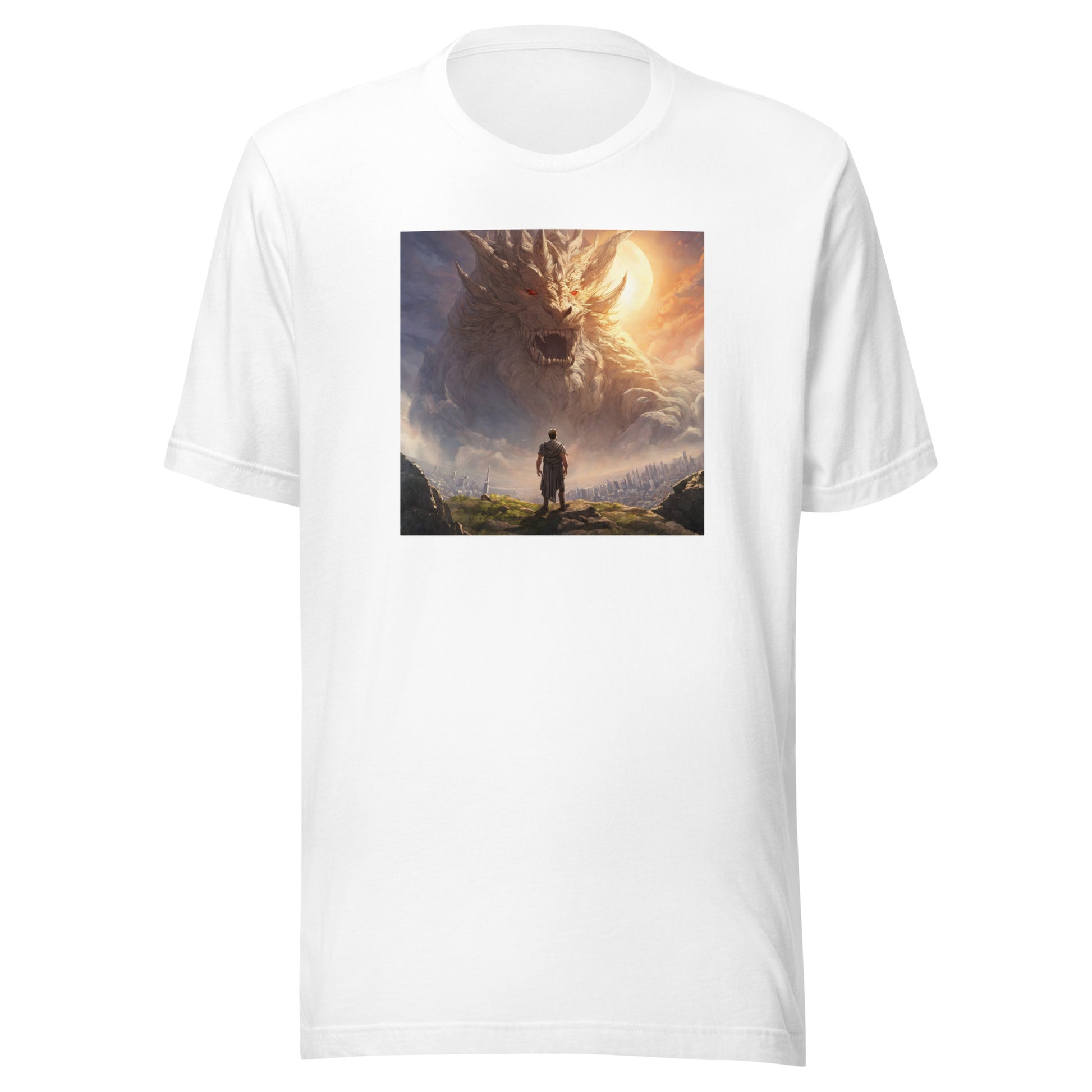 Small Warrior Facing a Giant Beast Men's T-Shirt White