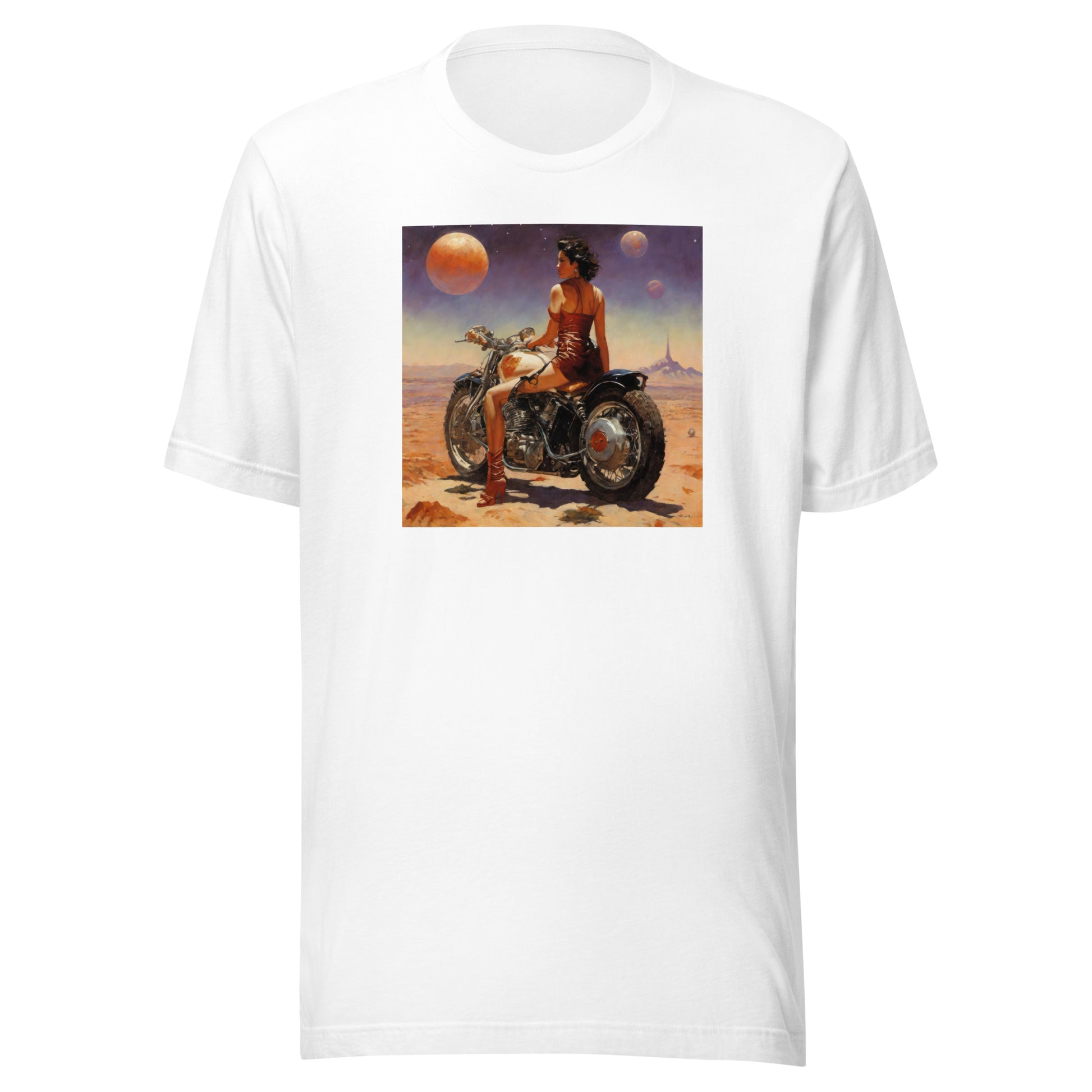 Biker Babe in Space Men's Sci-Fi T-Shirt White