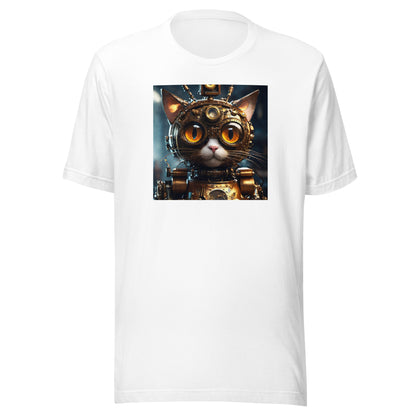 Retro-Futuristic Feline Men's Graphic Tee White