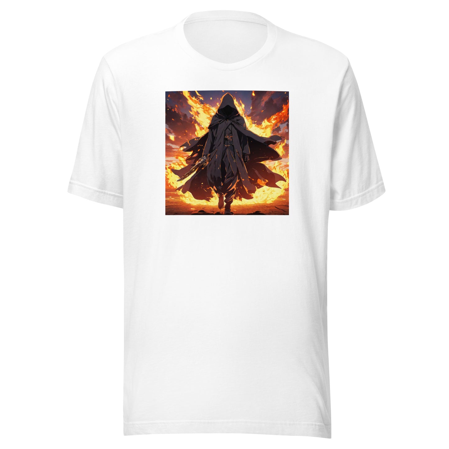 Fiery Faceless Warrior Men's Anime Graphic Tee White