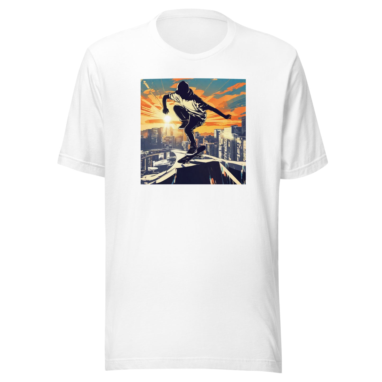 Skateboarding in the City Men's Graphic Tee White