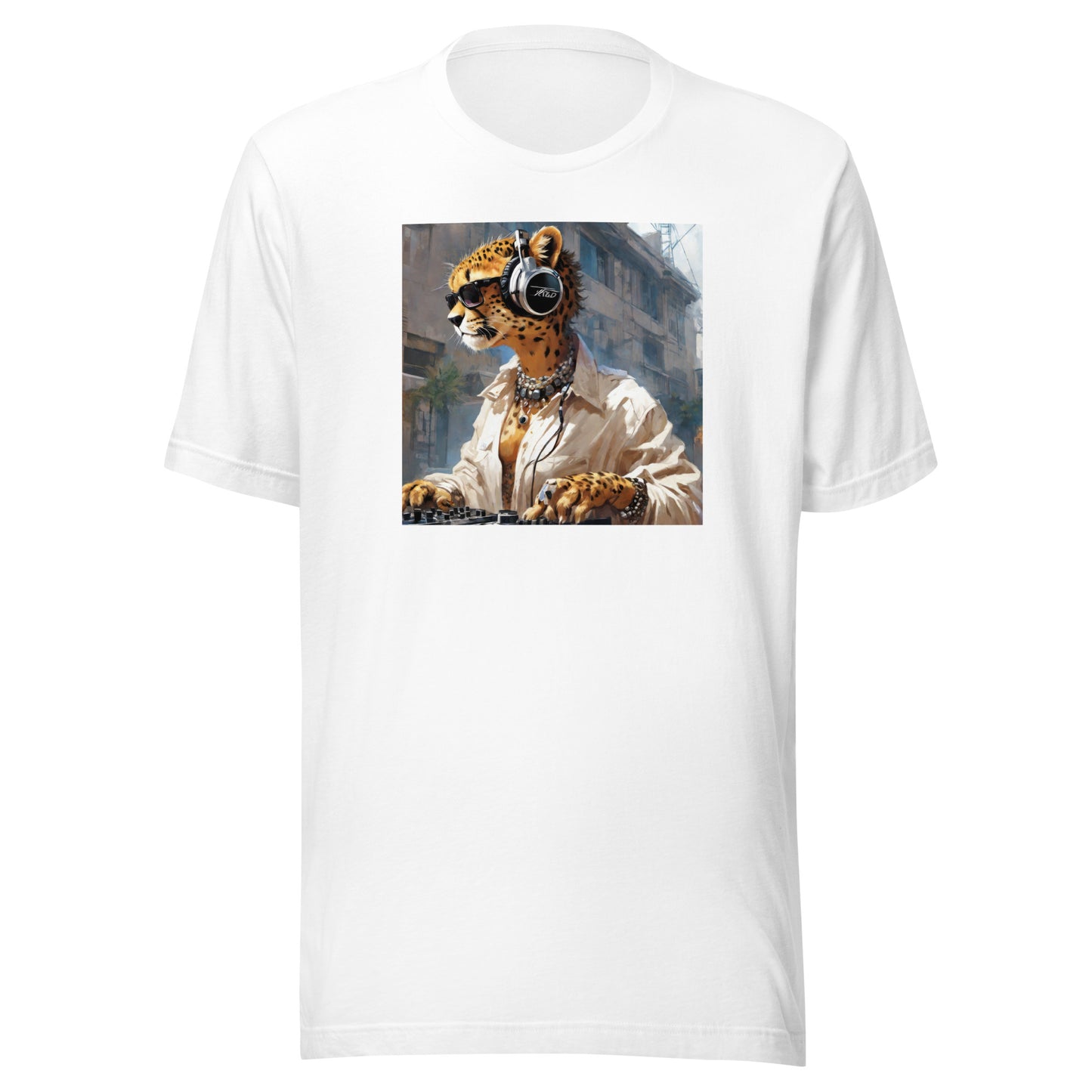 Leopard DJing Men's Graphic Tee White