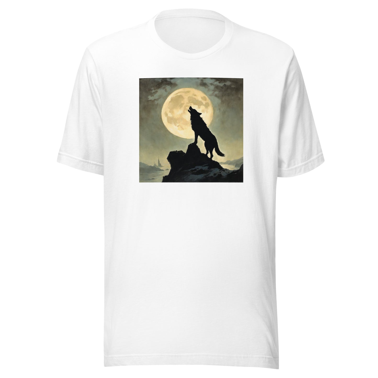 Wolf Howling at Moon Halloween Men's T-Shirt White