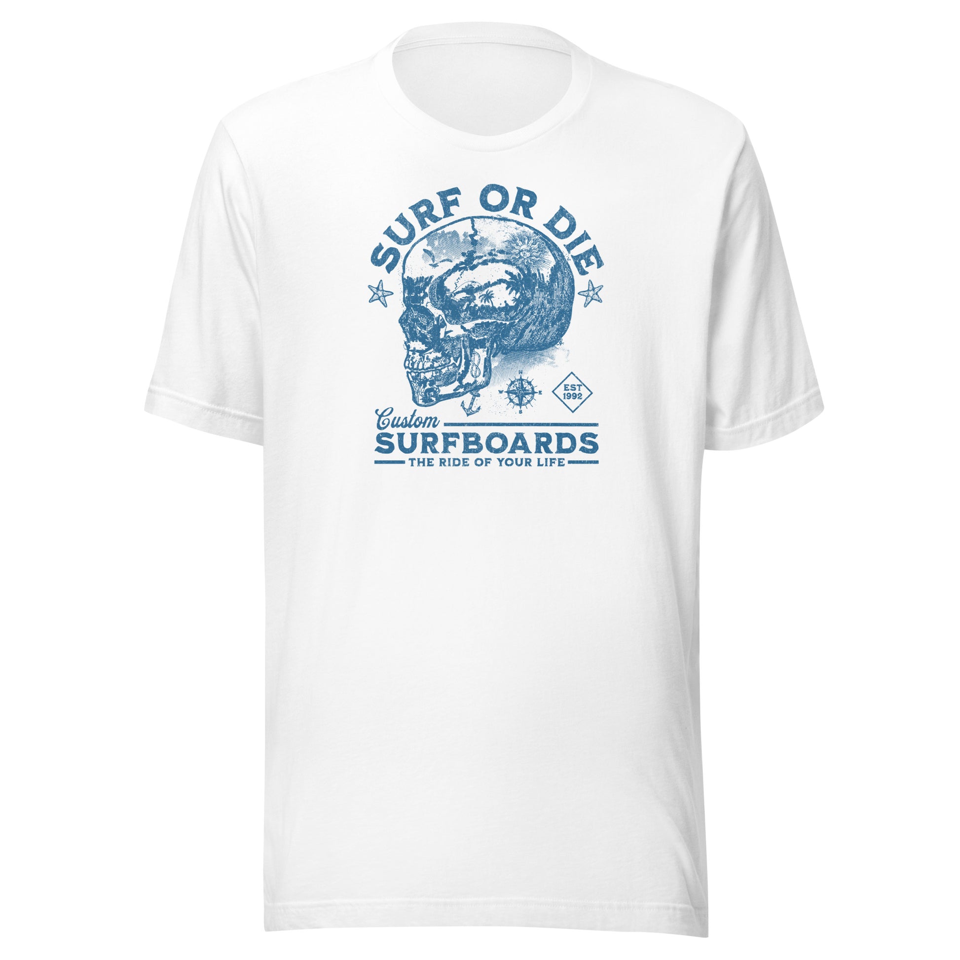 Surf or Die Surfboards Summer T-Shirt for Men White